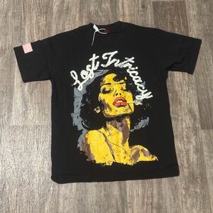 Black Graphic Tee with Yellow and White Design